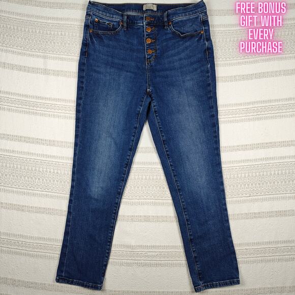 Loft Medium Wash Button Fly Modern Crop Jeans Size 8 Excellent - Picture 1 of 9